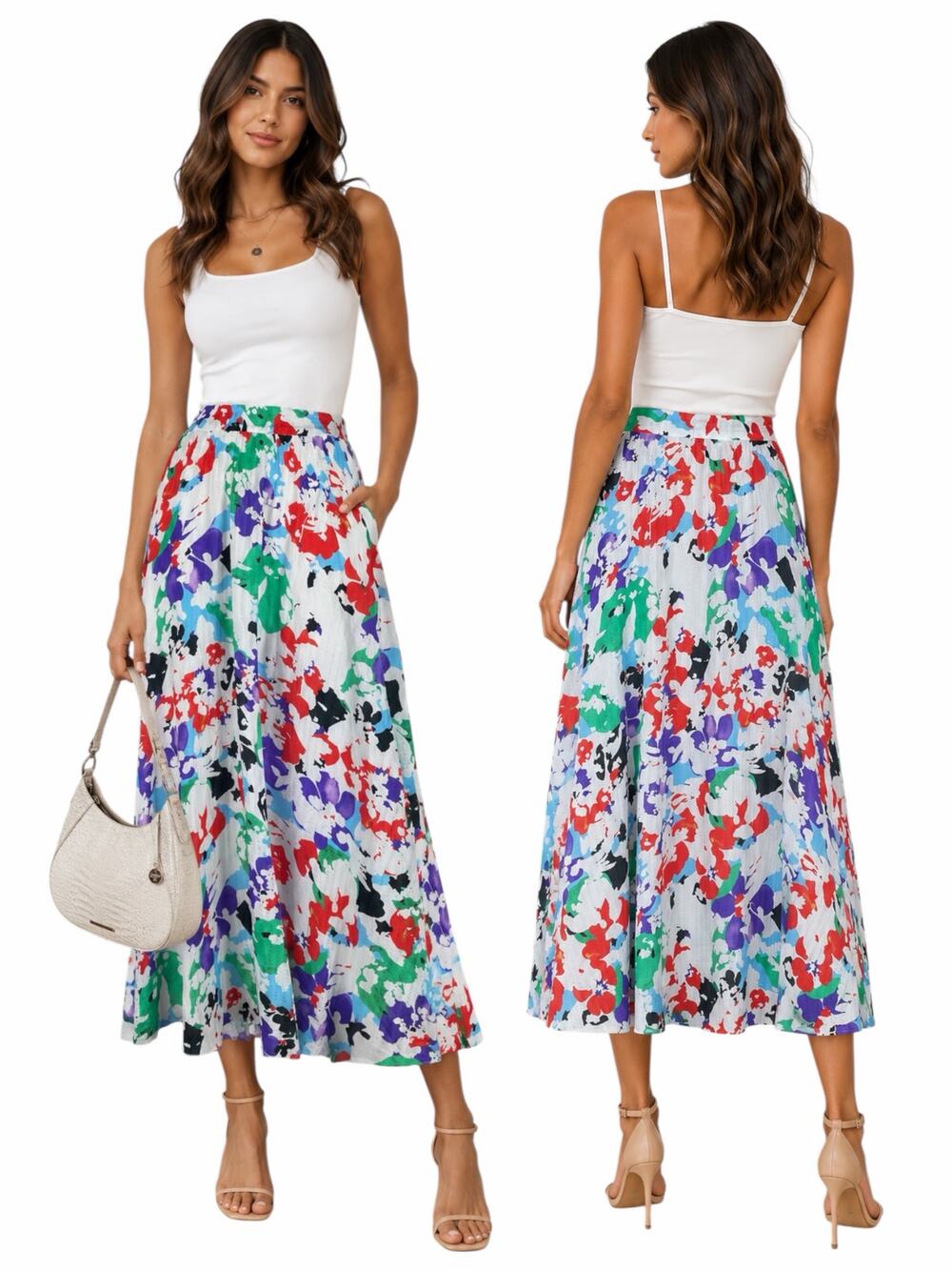 Tanya Taylor Jeana Silk Blend Pleated Midi Skirt Multi Color Size 12